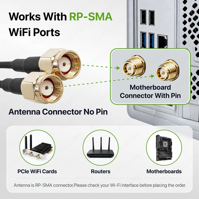 Alt view image 5 of 7 - SAMXI SMA WiFi 6e 2T2R Antenna 2.4G/5G Dual Band for GIGABYTE AORUS Z390 Z270 Z370 Z490 Z590 Z690 X470 X570 X570S X570I H470 H470I H610 B460 B450 B550 B560 B660 AX X299X Magnetic Base PC Desktop