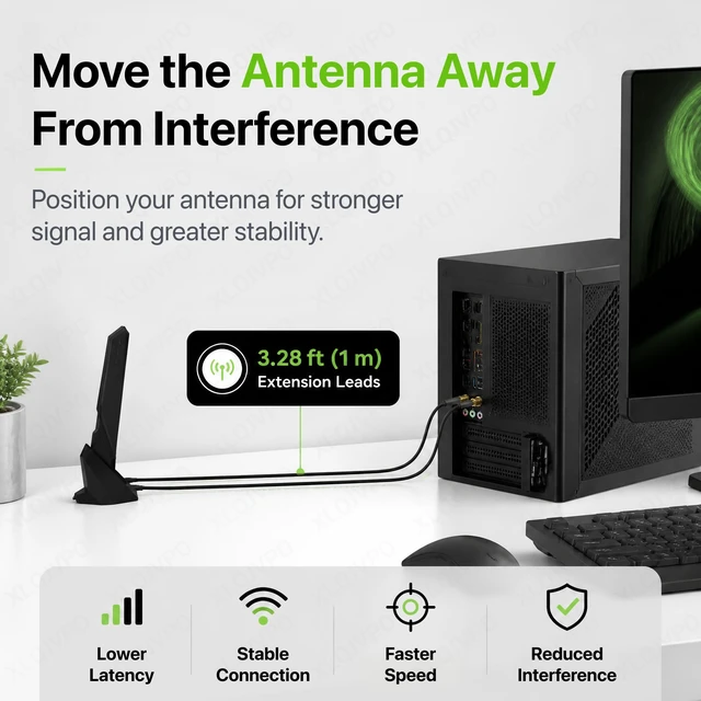 Alt view image 4 of 7 - SAMXI SMA WiFi 6e 2T2R Antenna 2.4G/5G Dual Band for GIGABYTE AORUS Z390 Z270 Z370 Z490 Z590 Z690 X470 X570 X570S X570I H470 H470I H610 B460 B450 B550 B560 B660 AX X299X Magnetic Base PC Desktop