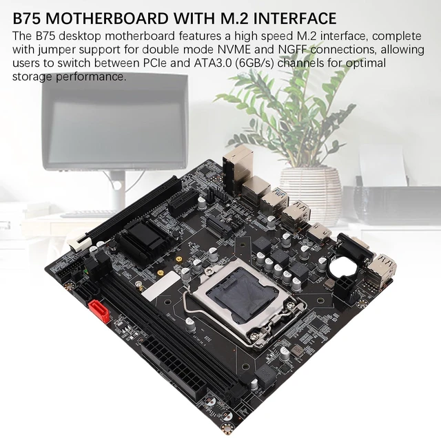 Alt view image 2 of 7 - B75 Motherboard, High Performance LGA1155 Gaming Motherboard with Dual Mode M.2 NVME NGFF 16GB DDR3 Support for i7 3770K E3 V2 8 Layer PCB Industrial Grade