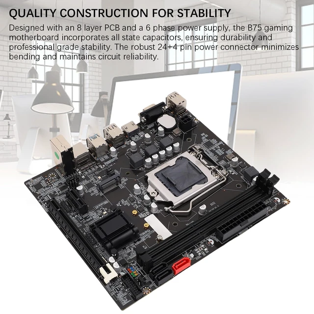 Alt view image 4 of 7 - B75 Motherboard, High Performance LGA1155 Gaming Motherboard with Dual Mode M.2 NVME NGFF 16GB DDR3 Support for i7 3770K E3 V2 8 Layer PCB Industrial Grade