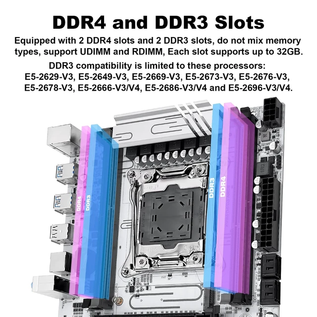Alt view image 3 of 7 - MACHINIST X99M-D4/D3-ARGB Intel LGA 2011-V3 Motherboard, Gaming PC M-ATX | Supports Xeon E5 V3/V4 and Core i7 5th/6th processors, DDR3 DDR4, dual NVMe, TPM slot, WIFI M.2, Gigabit LAN, PCIe 3.0x16