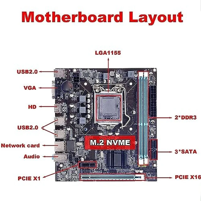 Alt view image 5 of 7 - H61 LGA 1155 Gaming ATX Motherboard for LGA1155 Socket I3 I5 I7, Channel 8GB DDR3, VGA 100Mbps LAN, HDMI, PCIe 3.0 x16 Slot, PCIe x1, M.2 NVMe NGFF Slot