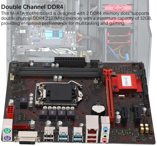 Alt view image 3 of 7 - PUSOKEI M ATX Desktop Motherboard, LGA 1151 CPU Slot DDR4 2133MHz Memory for Core i7 i5 i3 Pentium Celeron 14nm CPU, with PCI E 3.0 DVI Interface 5 Phase Power Supply