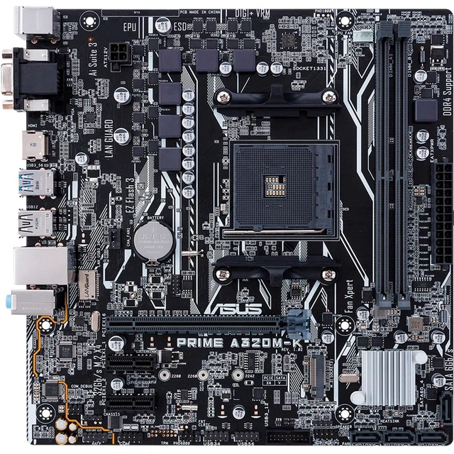 Alt view image 2 of 6 - ASUS Prime A320M-K AMD Ryzen AM4 DDR4 HDMI VGA M.2 USB 3.1 Micro-ATX Motherboard