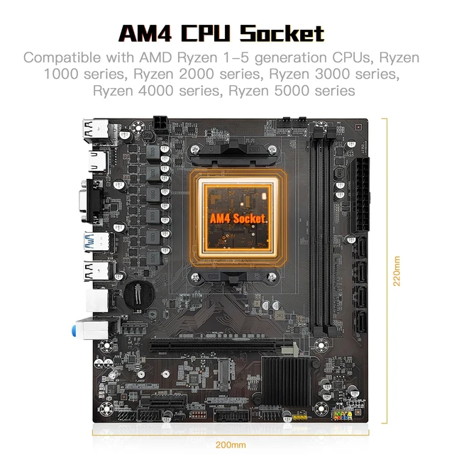 Alt view image 2 of 7 - SHANGZHAOYUAN B450 Motherboard DDR4 for AMD AM4 Ryzen 1-5th Processor | DDR4 Max 64GB, NVME/NGFF M.2, PCIe 3.0, SATA 3.0, USB 3.0, Gigabit LAN, HDMI-compatible