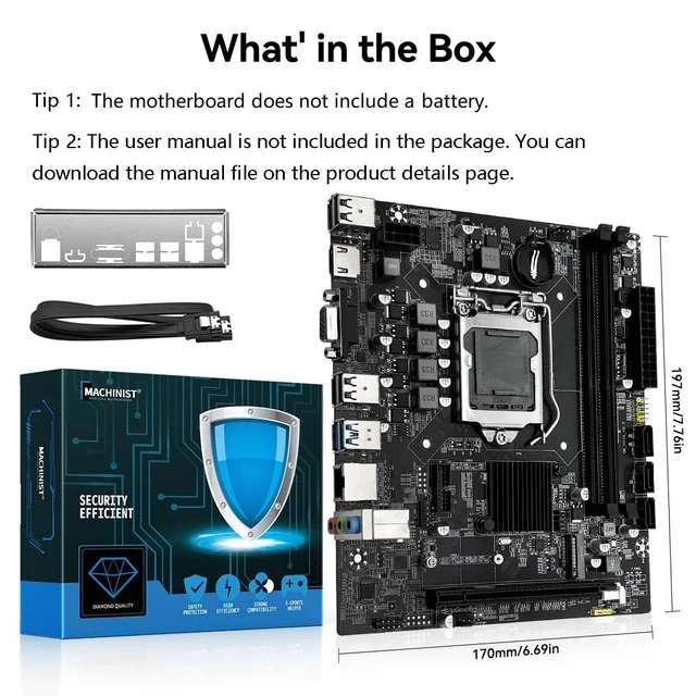 Alt view image 6 of 7 - MACHINIST H110 LGA 1151 Motherboard for Intel Core 6th 7th i3/i5/i7, Pentium, Celeron Series CPUs (DDR4, NVME/SATA M.2, PCIe 2.0, SATA 6Gb/s)