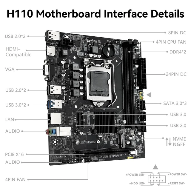 Alt view image 7 of 7 - MACHINIST H110 LGA 1151 Motherboard for Intel Core 6th 7th i3/i5/i7, Pentium, Celeron Series CPUs (DDR4, NVME/SATA M.2, PCIe 2.0, SATA 6Gb/s)
