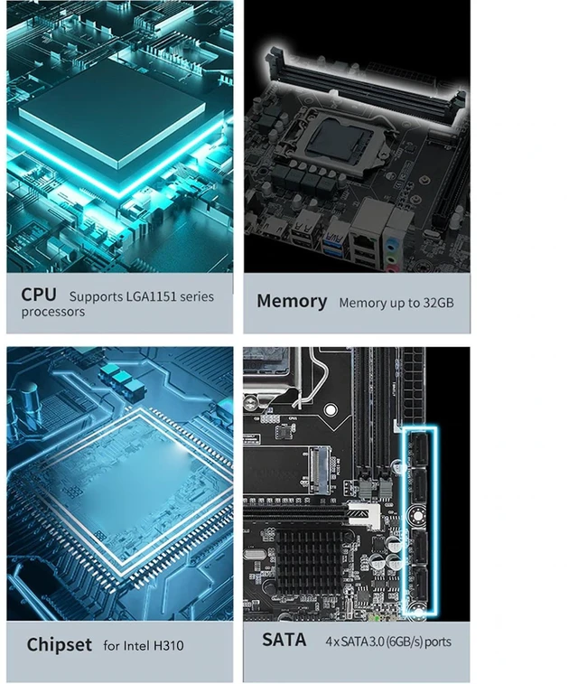 Alt view image 6 of 7 - VBESTLIFE H310 Computer Motherboard, LGA 1151 Channel DDR4 M.2 NVMe M ATX Motherboard for Inter Series, Support, VGA, DVI, USB3.0, for DIY PC Computer