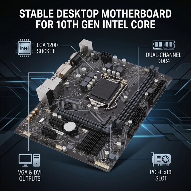 Alt view image 4 of 7 - GOWENIC H410M D2VX SI Computer Motherboard, LGA 1200 DDR4 DIMM M ATX Desktop Motherboard with DVI and VGA Output, Serial ATA III, USB 3.2, USB 2.0, PCIE x16 Slot