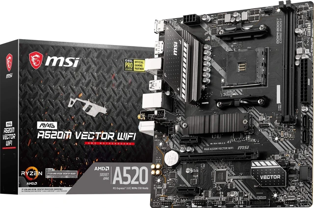 Main image of MSI MAG A520M Vector WiFi Gaming Motherboard (AMD AM4, DDR4, PCIe 3.0, SATA 6Gb/s, 1* M.2, USB 3.2 Gen 1, HDMI/DP, WiFi 5, Micro-ATX)