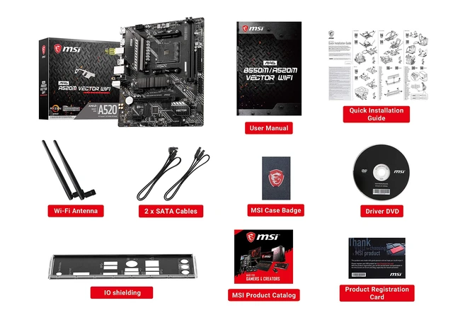 Alt view image 6 of 7 - MSI MAG A520M Vector WiFi Gaming Motherboard (AMD AM4, DDR4, PCIe 3.0, SATA 6Gb/s, 1* M.2, USB 3.2 Gen 1, HDMI/DP, WiFi 5, Micro-ATX)
