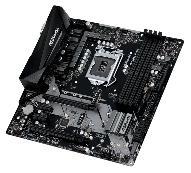 Alt view image 3 of 7 - ASRock B360M PRO4 LGA1151/Intel B360/DDR4/Quad CrossFireX/SATA3&USB3.1/M.2/GbE/MicroATX Motherboard