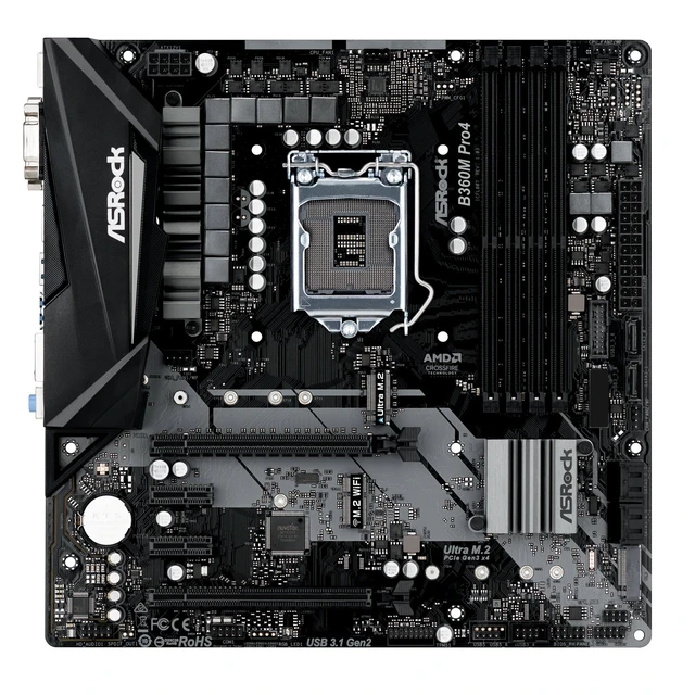 Alt view image 2 of 7 - ASRock B360M PRO4 LGA1151/Intel B360/DDR4/Quad CrossFireX/SATA3&USB3.1/M.2/GbE/MicroATX Motherboard