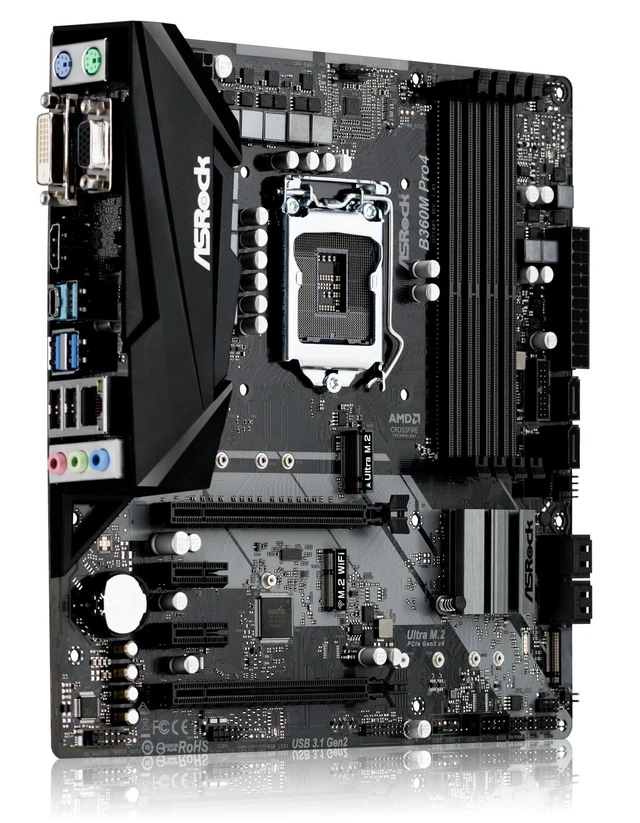 Alt view image 4 of 7 - ASRock B360M PRO4 LGA1151/Intel B360/DDR4/Quad CrossFireX/SATA3&USB3.1/M.2/GbE/MicroATX Motherboard