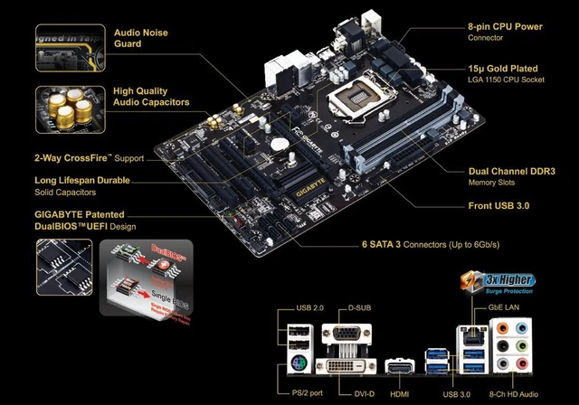 Alt view image 3 of 4 - Gigabyte LGA 1150 H97 HDMI SATA 6Gb/s USB 3.0 ATX Intel Motherboard GA-H97-HD3