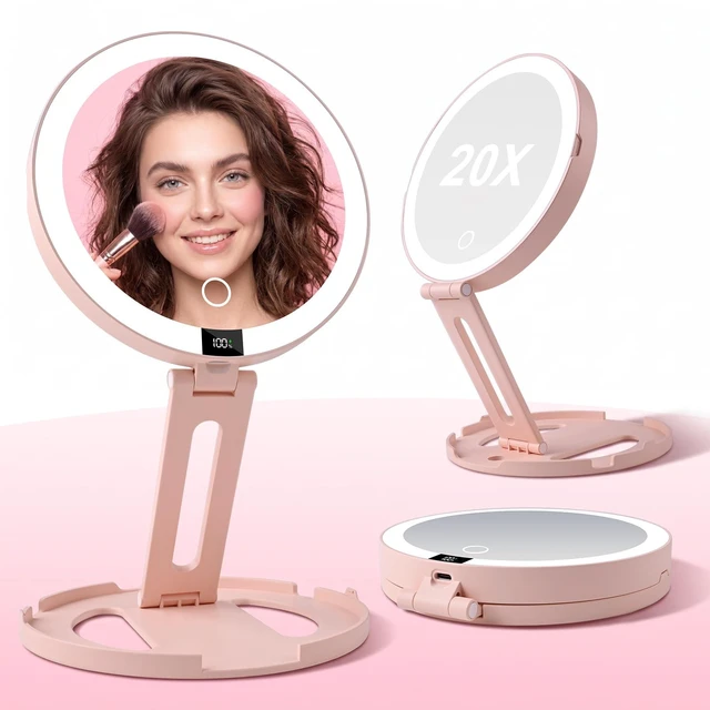 Main image of ATUSGOY Foldable Travel Makeup Mirror with Lights 20X/1X Magnifying Mirror | Double-Sided Travel Magnifying Mirror With 3 Color Modes & Rechargeable,Dimmable Touch Screen, Smart Display