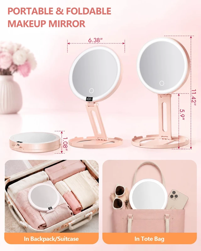 Alt view image 2 of 7 - ATUSGOY Foldable Travel Makeup Mirror with Lights 20X/1X Magnifying Mirror | Double-Sided Travel Magnifying Mirror With 3 Color Modes & Rechargeable,Dimmable Touch Screen, Smart Display