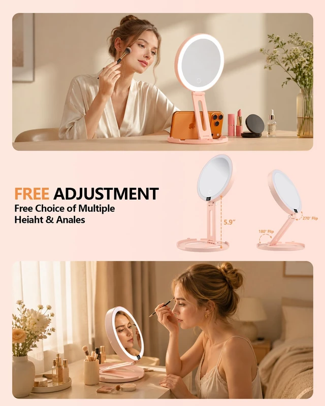 Alt view image 6 of 7 - ATUSGOY Foldable Travel Makeup Mirror with Lights 20X/1X Magnifying Mirror | Double-Sided Travel Magnifying Mirror With 3 Color Modes & Rechargeable,Dimmable Touch Screen, Smart Display