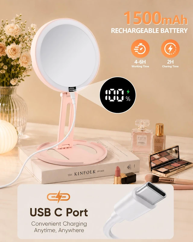 Alt view image 7 of 7 - ATUSGOY Foldable Travel Makeup Mirror with Lights 20X/1X Magnifying Mirror | Double-Sided Travel Magnifying Mirror With 3 Color Modes & Rechargeable,Dimmable Touch Screen, Smart Display