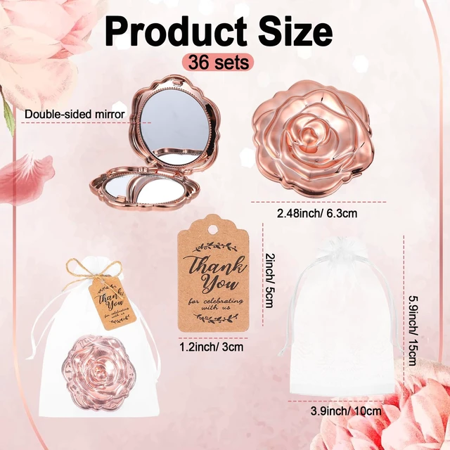 Alt view image 2 of 7 - Yuunheg 36 Sets Quinceanera Party Favors for Guests Rose Gold Compact Mirror Bulk for 15th Birthday Sweet Souvenir Gifts with Thank You Cards for Wedding Reception Party