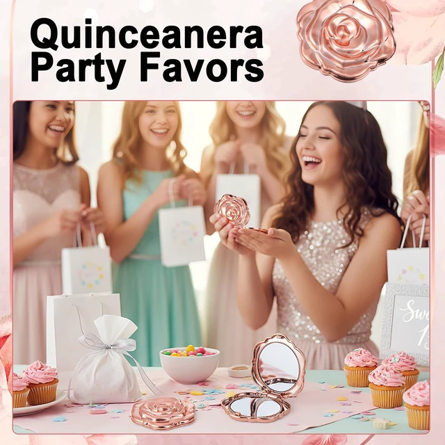 Alt view image 5 of 7 - Yuunheg 36 Sets Quinceanera Party Favors for Guests Rose Gold Compact Mirror Bulk for 15th Birthday Sweet Souvenir Gifts with Thank You Cards for Wedding Reception Party