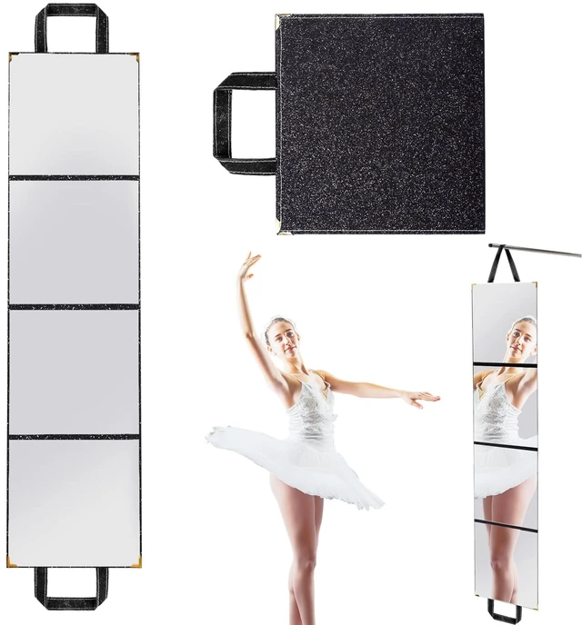 Main image of MEPIG Foldable Acrylic Full Length Mirror, Black, Four-Fold, Thickened | Wall & Table, Portable, Glitter Surface, 360° 3 Way View, for Dance Bedroom Wardrobe Stage Makeup Checks Travel Camping Use