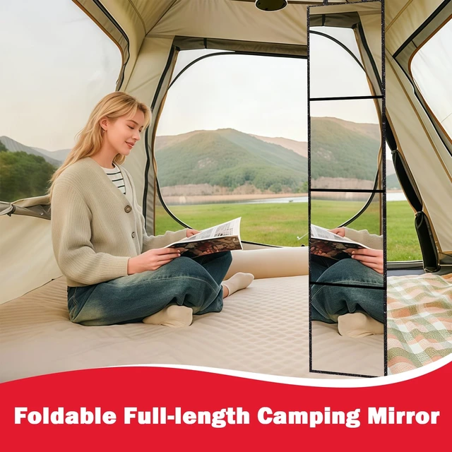 Alt view image 5 of 7 - MEPIG Foldable Acrylic Full Length Mirror, Black, Four-Fold, Thickened | Wall & Table, Portable, Glitter Surface, 360° 3 Way View, for Dance Bedroom Wardrobe Stage Makeup Checks Travel Camping Use