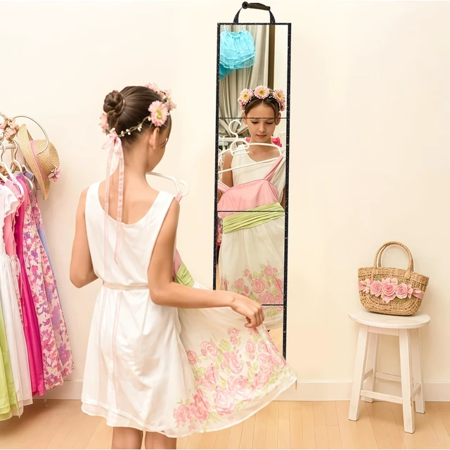 Alt view image 7 of 7 - MEPIG Foldable Acrylic Full Length Mirror, Black, Four-Fold, Thickened | Wall & Table, Portable, Glitter Surface, 360° 3 Way View, for Dance Bedroom Wardrobe Stage Makeup Checks Travel Camping Use