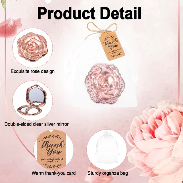 Alt view image 3 of 7 - Yuunheg 36 Sets Quinceanera Party Favors for Guests Rose Gold Compact Mirror Bulk for 15th Birthday Sweet Souvenir Gifts with Thank You Cards for Wedding Reception Party