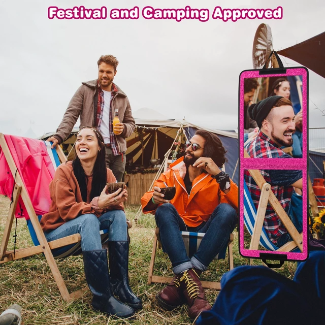 Alt view image 3 of 7 - LPHUMEX Sparkle Hot Pink Folding Mirror 13x33, Foldable Full-Length Travel Mirror 3-Way Use, Perfect for Dance, Festivals, RV