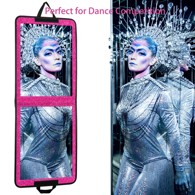 Alt view image 6 of 7 - LPHUMEX Sparkle Hot Pink Folding Mirror 13x33, Foldable Full-Length Travel Mirror 3-Way Use, Perfect for Dance, Festivals, RV