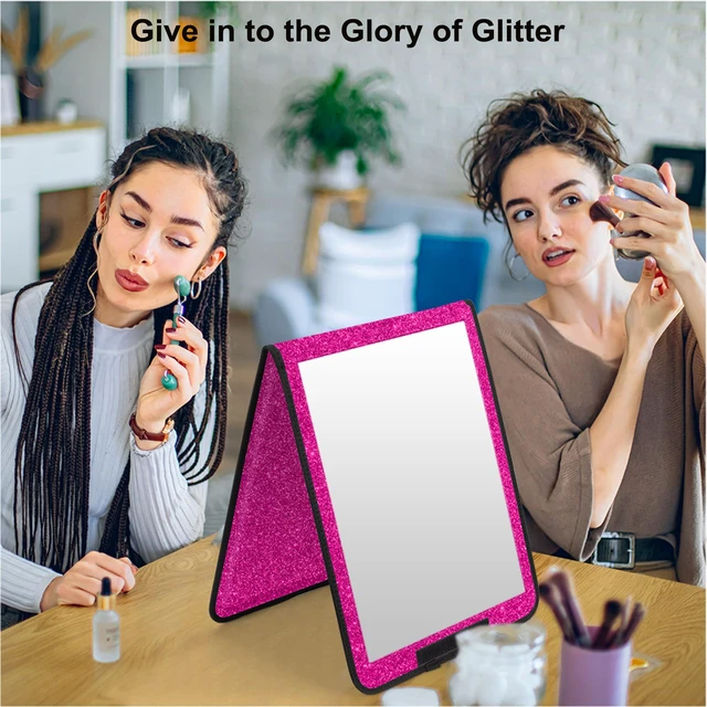 Alt view image 5 of 7 - LPHUMEX Sparkle Hot Pink Folding Mirror 13x33, Foldable Full-Length Travel Mirror 3-Way Use, Perfect for Dance, Festivals, RV
