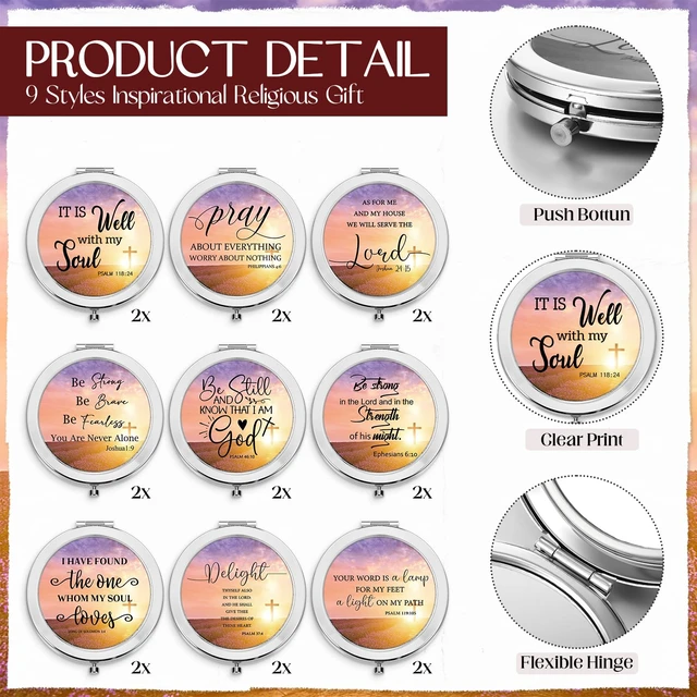 Alt view image 2 of 7 - 18 Pcs Rattanview Christian Gifts Mirror for Women Bulk | Inspirational Christian Gifts with Cross Design, Bulk Party Favors for Church Events Graduation, Faith Scripture Quotes