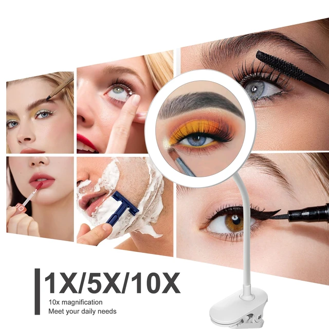 Alt view image 3 of 7 - yngtoue 6.5" Clip on Vanity Makeup Mirror with Light, gooseneck Travel 5X Magnifying Mirror,USB Recharge (White 5X)