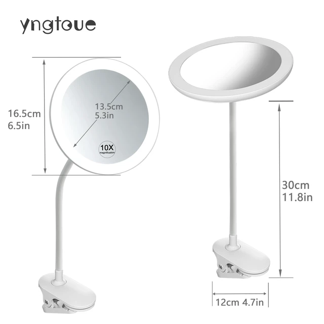 Alt view image 2 of 7 - yngtoue 6.5" Clip on Vanity Makeup Mirror with Light, gooseneck Travel 5X Magnifying Mirror,USB Recharge (White 5X)