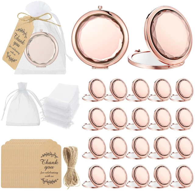 Main image of Barydat 24 Set Rose Gold Compact Mirrors 2-sided 1x/2x for Women Wedding | Pocket Travel Makeup Mirror with Bags, Magnifying Compact for Purse, Bridal Shower Bridesmaids Party Favors Gift