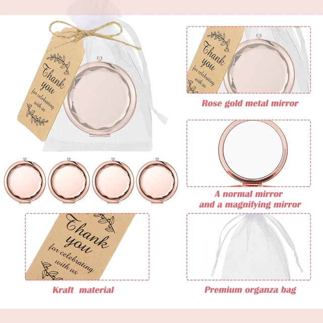Alt view image 3 of 7 - Barydat 24 Set Rose Gold Compact Mirrors 2-sided 1x/2x for Women Wedding | Pocket Travel Makeup Mirror with Bags, Magnifying Compact for Purse, Bridal Shower Bridesmaids Party Favors Gift