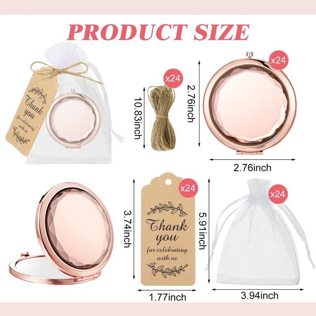 Alt view image 2 of 7 - Barydat 24 Set Rose Gold Compact Mirrors 2-sided 1x/2x for Women Wedding | Pocket Travel Makeup Mirror with Bags, Magnifying Compact for Purse, Bridal Shower Bridesmaids Party Favors Gift