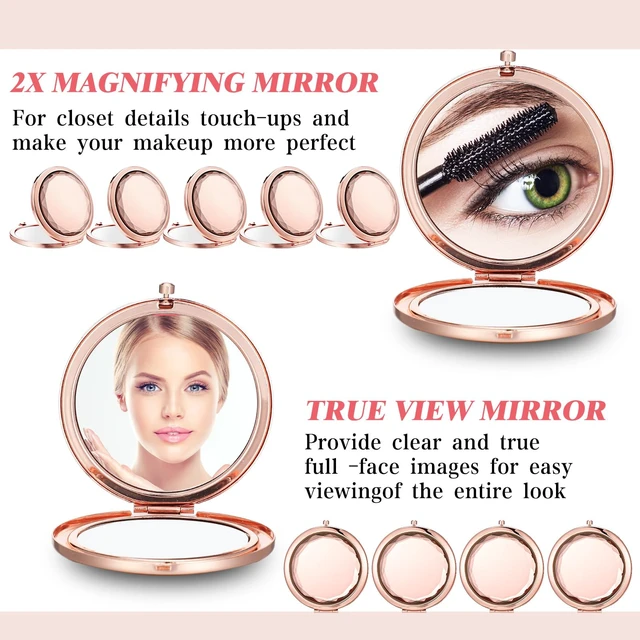 Alt view image 5 of 7 - Barydat 24 Set Rose Gold Compact Mirrors 2-sided 1x/2x for Women Wedding | Pocket Travel Makeup Mirror with Bags, Magnifying Compact for Purse, Bridal Shower Bridesmaids Party Favors Gift