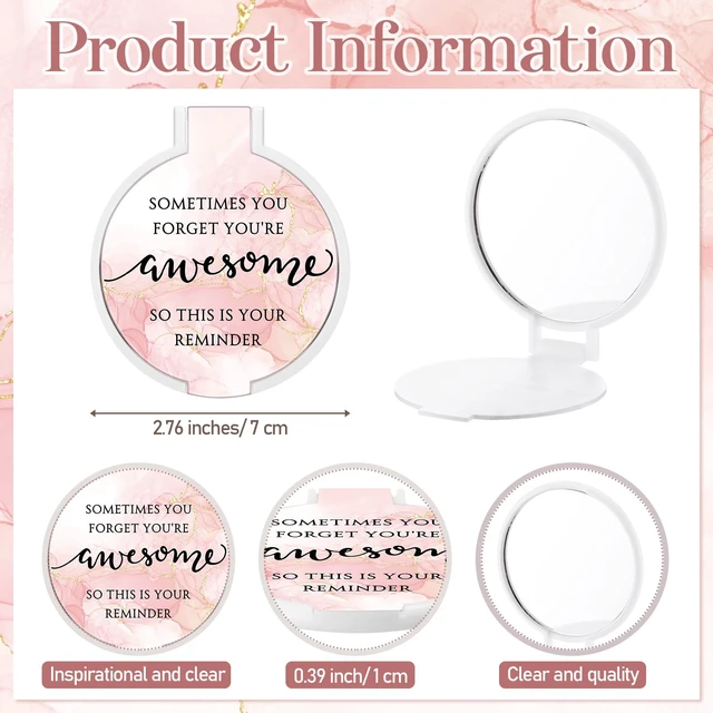 Alt view image 2 of 6 - Cinnvoice 50 Set Inspirational Compact Mirror for Women Bulk,Pink Marble | Sometimes You Forget You're Awesome Gifts,2.76 Inch Appreciation Portable Folding Mirror for Staff Teacher Nurse Coworker