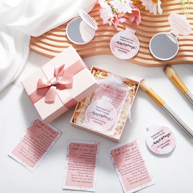 Alt view image 4 of 6 - Cinnvoice 50 Set Inspirational Compact Mirror for Women Bulk,Pink Marble | Sometimes You Forget You're Awesome Gifts,2.76 Inch Appreciation Portable Folding Mirror for Staff Teacher Nurse Coworker