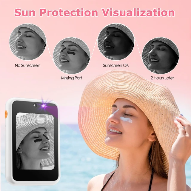 Alt view image 2 of 6 - UV Camera for Sunscreen Test UV Mirror Sunscreen Camera 2.8inch | Rechargeable Vanity Mirror Handheld Double-Sided Pocket Mirror for Skin Protection(White)
