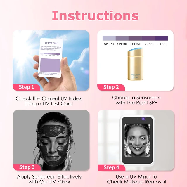 Alt view image 3 of 6 - UV Camera for Sunscreen Test UV Mirror Sunscreen Camera 2.8inch | Rechargeable Vanity Mirror Handheld Double-Sided Pocket Mirror for Skin Protection(White)