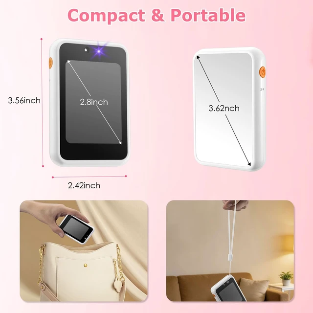 Alt view image 5 of 6 - UV Camera for Sunscreen Test UV Mirror Sunscreen Camera 2.8inch | Rechargeable Vanity Mirror Handheld Double-Sided Pocket Mirror for Skin Protection(White)