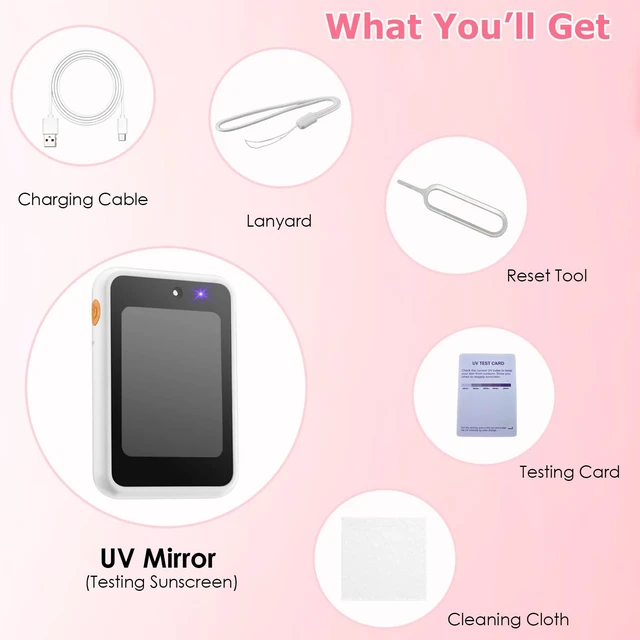 Alt view image 6 of 6 - UV Camera for Sunscreen Test UV Mirror Sunscreen Camera 2.8inch | Rechargeable Vanity Mirror Handheld Double-Sided Pocket Mirror for Skin Protection(White)