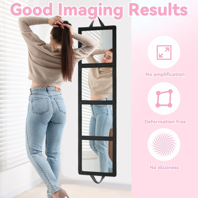 Alt view image 3 of 7 - ROYALAY Foldable Full Length Mirror with Handle, 47 * 13in Four-fold Portable Mirror for Travel Makeup Dancing and Fitting Clothes, Black