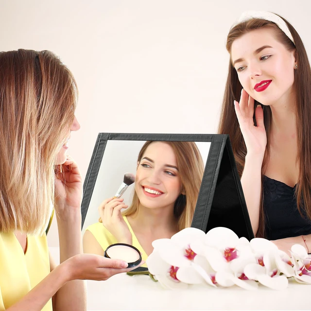 Alt view image 4 of 7 - ROYALAY Foldable Full Length Mirror with Handle, 47 * 13in Four-fold Portable Mirror for Travel Makeup Dancing and Fitting Clothes, Black