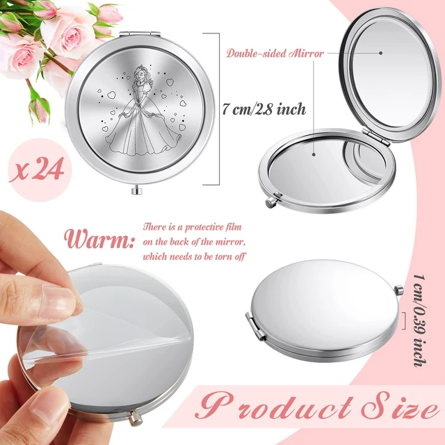 Alt view image 2 of 7 - Taiyin 24 Pcs Quinceanera Party Favors for Guests Baptism Compact Mirror Favor Round Hand Makeup Mirror Quinceanera Gifts for 15 Year Old Girl Sweet 15 Birthday Gift for Guest(Silver)