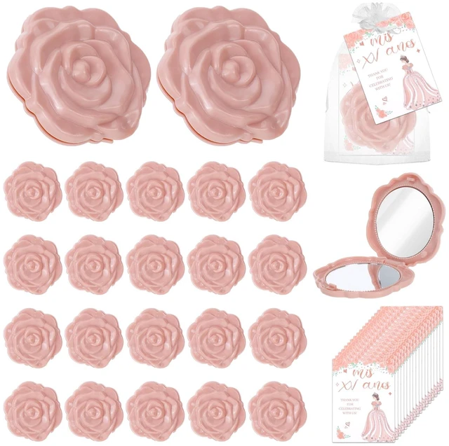 Main image of Yuunheg 50 Sets Quinceanera Party Favors for Guests Rose Design Compact Mirror Bulk for 15th Birthday Sweet Souvenir Gifts with Quinceanera Cards for Wedding Reception Party