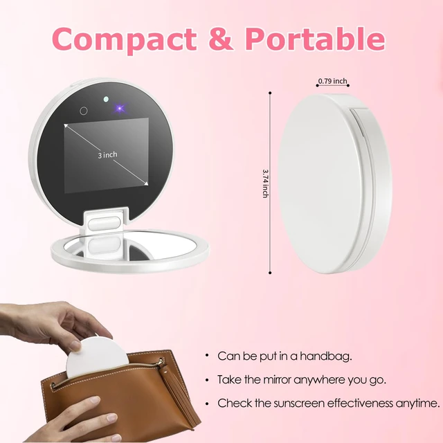 Alt view image 6 of 6 - UV Camera for Sunscreen Test with 2X Magnifying Vanity Mirror 3.8 Inch | Rechargeable UV Mirror Sunscreen Camera with Light Handheld Double-Sided Pocket Mirror for Skin Protection(White)